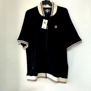 Fila Short Sleeve Cotton Jacket, New, Size 3XL, Blue Color, Zip Front Pockets